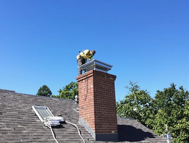 Hawthorne Chimney Sweep technician measuring a chimney cap in Hawthorne, CA